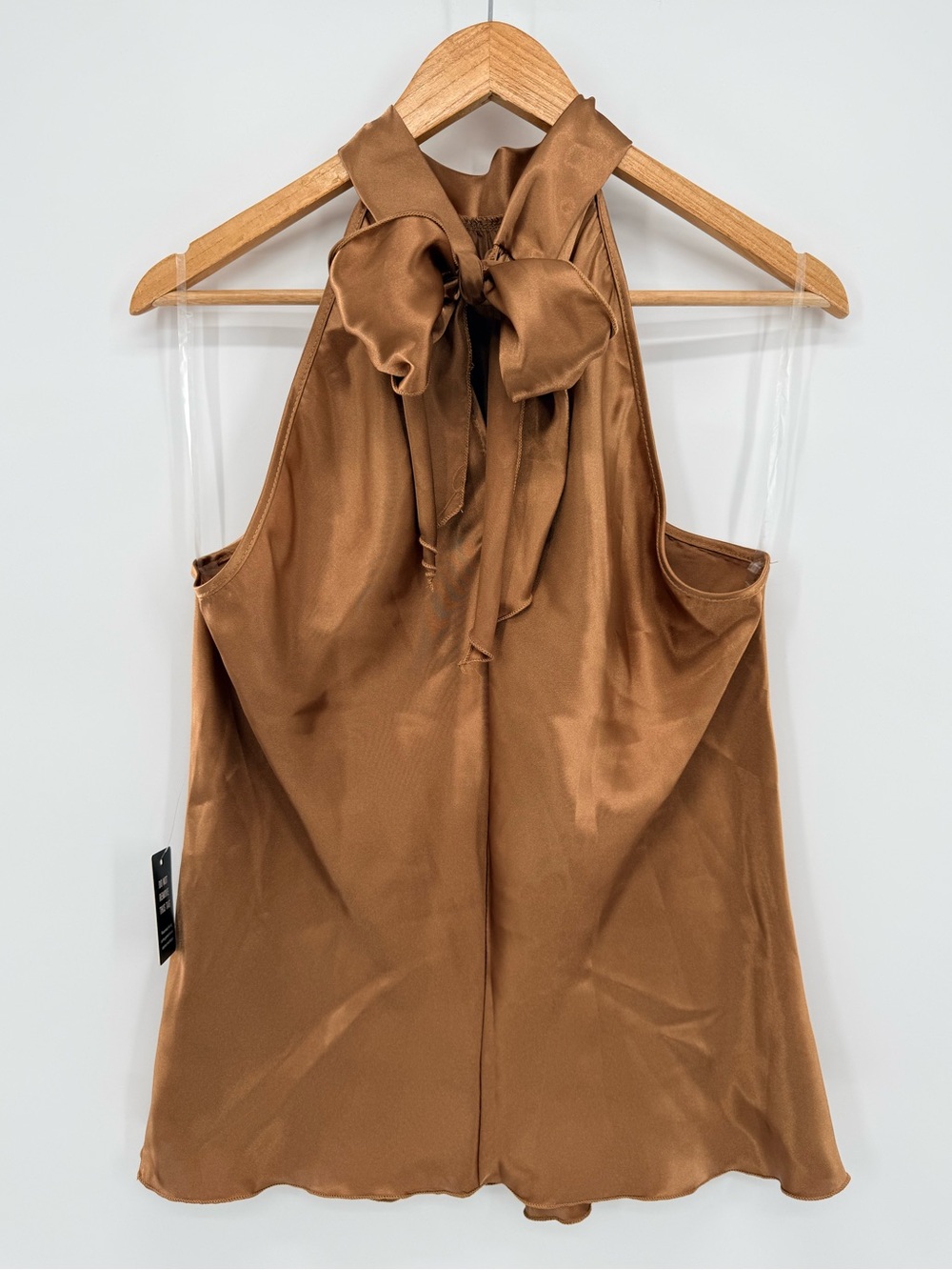 Express Bronze Satin Halter Blouse Tie Neck Top Old Money Quiet Luxury Size L - Picture 3 of 9